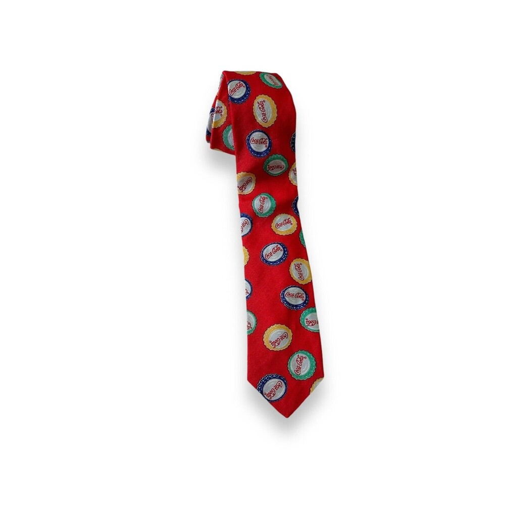 Vintage Red Coca-Cola Tie 56” X 2.5” Made In USA Multicolor Caps - Picture 2 of 6